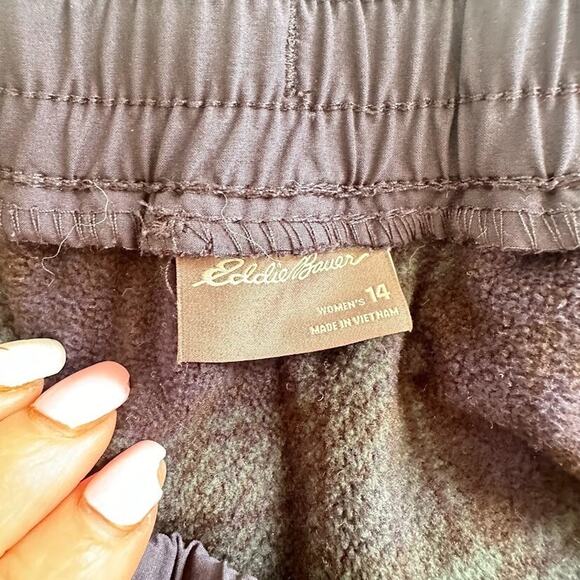 Eddie Bauer Pants Womens 14 Blue Fleece Plaid Lined Cargo Pockets Drawstring - Picture 6 of 11